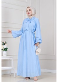 Resim Sevitli Yakası Bağcıklı Lara Elbise-bebe Mavi-5326 Bebe Mavi 