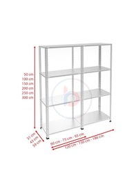Resim Raf Burada 4 Katlı Duble Galvaniz Çelik Raf - Depo, Arşiv, Kiler, Dosya, Market Rafı-43x60 cm-250 cm-1.00 mm 