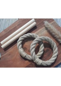 Resim 2 Adet Yuvarlak Jüt Halat Sopalı Perde Süsü - Perde Aksesuar - Beyaz 