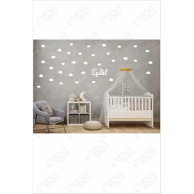 Resim Bebek Odası Çocuk Odası Bulut Sticker 36 Parça Kişiye Özel Isimli Sticker 