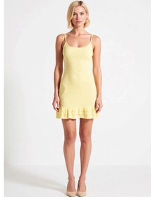 Resim Benerly Kadın Kolsuz Bodycon Örme Midi Plaj Elbisesi Fırfır Detaylı Balık Sarı 