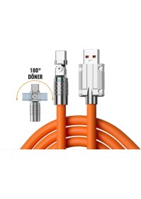 Resim Sprange 180 Derece Döner Başlıklı Type-C Şarj Kablosu / Samsung - Xiaomi - Redmi Kablo 
