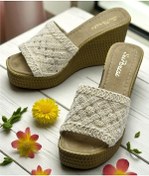 Resim 2503 10.5 Cm Dolgu Topuklu Kadın Terlik Ayakkabı Düğün Nişan Abiye Kadın Ayakkabısı Bej 