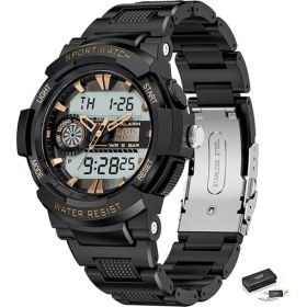 Resim Hanyang Gül Altın 2022 Lıge Spor Erkekler Kuvars Dijital Saat Yaratıcı Dalış Saatleri Erkekler Su Geçirmez Alarm Izle Çift Ekran Saati Relogio Masculino (Yurt Dışından) 