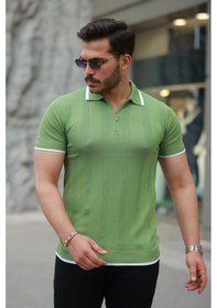 Resim Erkek Fermuar Yakalı Kısa Kollu Tişört Yeşil 