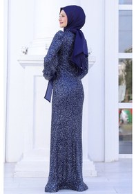 Resim Raika Moda Parıltılı Kol Detaylı Şimal Tesettür Büyük Abiye Lacivert 