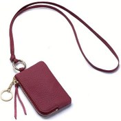 Resim Chuangyinshop Şarap Kırmızı Yumuşak Pu Erkek Kolyeli Kare Bozukluk Cüzdanı Su Geçirmez Kartlık Şarap Kırmızısı 