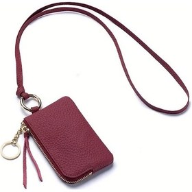 Resim Chuangyinshop Şarap Kırmızı Yumuşak Pu Erkek Kolyeli Kare Bozukluk Cüzdanı Su Geçirmez Kartlık Şarap Kırmızısı 