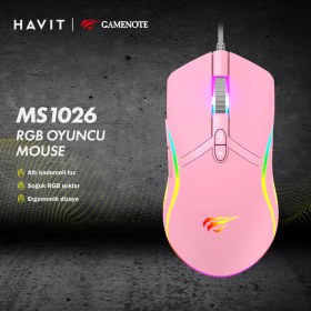 Resim Havit Gamenote MS1026 Rgb Uyumlu Pembe Gaming Oyuncu Mouse 6400DPI 