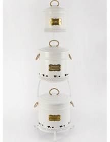 Resim Metal Standlı 3 Katlı Patates Soğan Sarımsak Saklama Kova Beyaz 