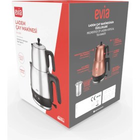 Resim Evia ladem Siyah 30 Bardaklık Geniş Kapasiteli 2200 Watt Paslanmaz Çelik Çay Makinesi ve Su Isıtıcısı 