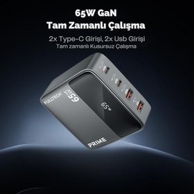 Resim Hızlı Şarj Cihazı, 65W GaN Hızlı Şarj Adaptörü, Güç Şeridi, 2x Type-C Girişi, 2x Usb Girişi, Tam Zamanlı 4 Bağlantı Noktası, Şarj Koruması, Akım Koruması, Yüksek Verimlilik (1.5 Metre) 