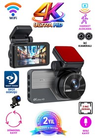 Resim Geniş Açı 4k Ön Ve Arka 2k Ultra Hd 2 Kameralı Wifi Hafıza Kartına Kayıtlı Araç Kamerası 