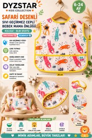 Resim DYZSTAR Safari Desenli Sıvı Geçirmez Cepli Bebek Mama Önlüğü 6-24 Ay - Kolsuz BLW Uyumlu Leke Tutmaz Silinebilir Aktivite Önlüğü 