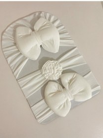 Resim Masalbaby Kız Bebek Bone Seti / Kız Bebek Saç Bandı Seti / Kız Bebek Toka Beyaz 