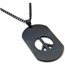 Resim Siyah Künye Tipi Barış Simgesi Peace Çelik Kolye Q0240 