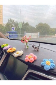 Resim merdümek 6 adet kendinden yapışkanlı çiçek örgü araç içi aksesuar - torpido aksesuarı - torpido süsü 