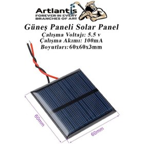 Resim Güneş Paneli Solar Panel 6x6 Cm 5.5 Volt 100 Ma 1 Adet Güneş Enerjisi Okul Sınıf Deney Çalışmaları 60x60 Mm 