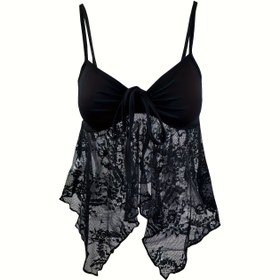 Resim Kadınlar İçin Seksi Dantel Detaylı Kolsuz Camisole Üst - Ayarlanabilir İpli İnce Askılar, Yarı Şeffaf Siyah & Açık Gri Ombre, Asimetrik Etek Kesimi, Orta Esneklik, Makinede Yıkanabilir İlkbahar Yaz Sonbahar 