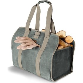 Resim Haegs 2in1 Waxed Kanvas Ağır Hizmet Tipi Yakacak Kütük Taşıma Depolama Fermuarlı Şömine Odun Çantası - Timsah Yeşili 