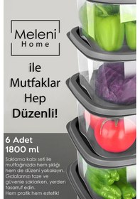 Resim Meleni Home Buzdolabı Düzenleyici Mikrodalga Difriz Kare Erzak Gıda Saklama Kabı Seti Antrasit 1800 ML 6 Adet 