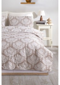 Resim Kapitone Yatak Örtüsü Seti Çift Kişilik Post Kahve Kahve 