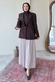 Resim Tesettür Diyarı Kayle Kuşaklı Blazer Tesettür Ceket- Acı Kahve Standart (36-42 Beden Uyumlu) 