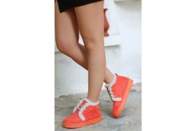 Resim Mida Shoes Simya Turuncu Süet Bağıcıklı Kürklü Kadın Bot 