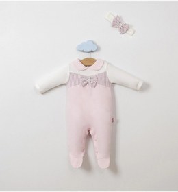 Resim Lamato Baby Sim Kalpli Bandanalı Fiyonklu Bebe Kız Tulum Pembe 