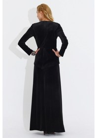 Resim Nidya Moda Büyük Beden Kadife Peplum Elbise-4044S Siyah 