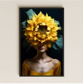 Resim Gövde Renkli Ayçiçekli Kadın Portresi Temalı Cesur Pleksi Tablo 