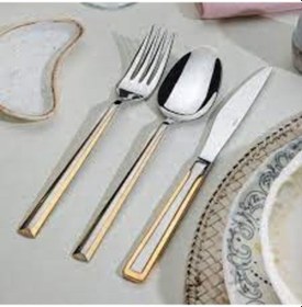 Resim Nehir Milano Altın 84 Parça Kutulu Çatal Kaşık Bıçak Takımı Altın 