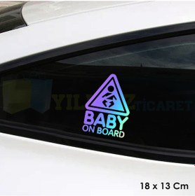 Resim Dikkat Arabada Bebek Var Hologram Oto Sticker Çıkartma Etiket 