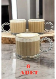 Resim 6' Lı Büyük Boy Cam Boncuklu Kupa/bardak - Boncuk Kulp 