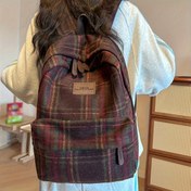 Resim Kadınlar için ayarlanabilir askılı, naylon malzemeden, fermuarlı ve polyester astarlı kırmızı ekose sırt çantası - Fonksiyonel moda aksesuarı 