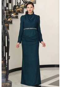Resim Raika Moda Şık Taş Detaylı Dilara Tesettür Abiye Zümrüt 