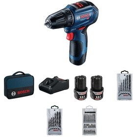 Resim Bosch Professional 06019G9001 GSR 12V-30 2x2Ah Çift Akülü Vidalama Makinesi 39 Parça Set 