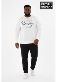 Resim Süperlife Erkek Büyük Beden El Yazılı Brooklyn Baskılı Bisiklet Yaka İnce Sweatshirt Spr26bsw956-6 Ekru 