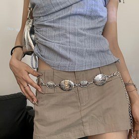 Resim 1 adet Vintage Gümüş Güneş Çiçeği Bel Kemer Kadınlar için, Bohem Tarzı Metal Ayarlanabilir Kalça Zinciri, Etekler, Kemerler için Şık ve Çok Yönlü Aksesuar 