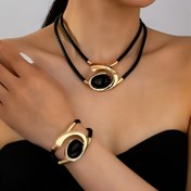 Resim Kadınlar için şık vintage tarzlı takı seti - Oval şekilli reçine kolye ve bilezik, KC altın kaplama ile alaşımlı, günlük giyim için mükemmel, küpe, kolye ve bilezik seti içerir | Vintage tarzlı tasarım | Altın tonlu bitirme 