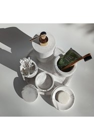 Resim Ture Concept Mermer Görünümlü Banyo Seti & Tepsi #& Sıvı Sabunluk & Katı Sabunluk & Diş Fırçalık & Pamukluk 