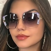 Resim Moda Kadınlar ve Erkekler için Kare Çerçevesiz Gözlükler, Taşlı Süslemeler, Metal Malzeme, PC Lens, Günlük Kullanım İçin Rahat Yıldızlı Parıltılı Tasarım 