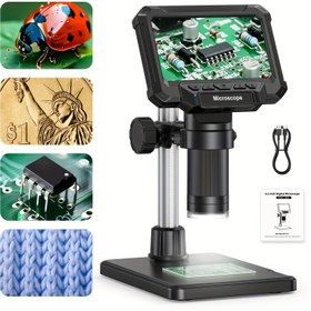 Resim 10.92cm IPS Ekranlı 1600X Dijital Mikroskop, Işıklı 1920P HD Video Mikroskobu - PCB, Madeni Paralar ve Bitkiler için 