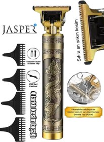 Resim JASPER Tıraş Makinesi Metal Gövdeli T-bıçak Saç Ense Sakal Çizim Lazer Epilasyon Öncesi 