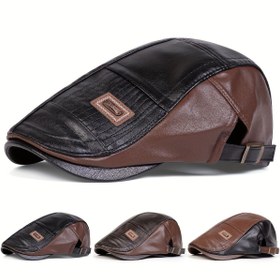 Resim Erkekler için Rahat Suni Deri Haber Şapkası - Polyester Astarlı, Esnek Olmayan Dokuma Kumaş, Polyester Elyaf Dolgulu, Sonbahar/Kış Seyahatleri ve Partiler için Uygun Beret Şapka 