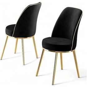 Resim Canisa Pefa Serisi 6 Adet Siyah Mutfak Sandalyesi Gold Kaplama Metal Ayak 1. Sınıf Babyface Kumaş Sandalye Siyah Ayaklar Gold 