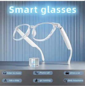 Resim Elmpaly 2025 Beyaz Çift Çerçeveli Akıllı Gözlük Otomatik Renk Değiştiren Cam Dokunmatik Mikrofonlu Şarj Edilebilir Kablosuz Bağlantı 