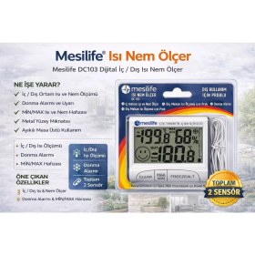 Resim Mesilife DC103 Dijital Isı Nem Ölçer Iç Dış Termometre Higrometre Problu Donma Alarmlı 