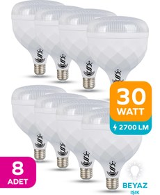 Resim ŞANLED 30W KRİSTAL Tasarruflu E27 Beyaz Işık Torch Led Ampul-1-2-4-6-8-10 Adettir 