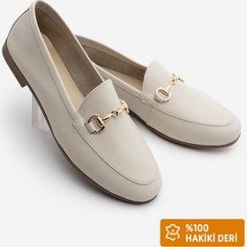 Resim Marjin Kadın Hakiki Deri Zincirli Loafer Günlük Ayakkabı Tanle bej 